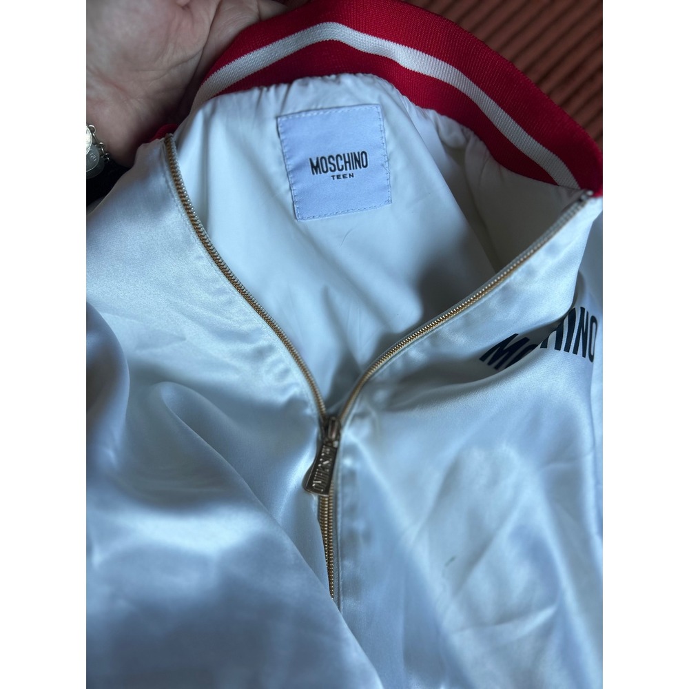 Teen Moschino Bomber Jacket Size XS White Good Teddy Bear Graphic - Picture 5 of 7